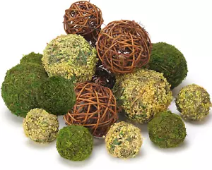 Decorative Balls for Centerpiece Bowls, 18Pcs Fake Moss Balls + Wicker Rattan Ba - Picture 1 of 7