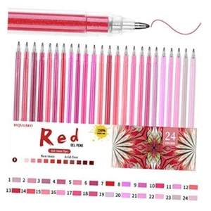 24 Color Pink Gel Pens,Glitter Metallic Crystal Pastel Fine Tip Pens with Red - Picture 1 of 7