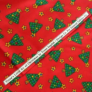1 YD Country Christmas Tree Toss Fabric Red Quilting Cotton - Picture 1 of 3