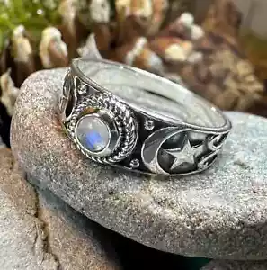 Mondring Triple Mondgöttin Mondstein Wicca Pagan Ring Damen Geschenk 925 - Bild 1 von 9