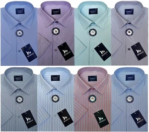 Striped Shirt King Size Short Sleeve Yarn Dyed Poly Cotton w/Pocket by Beebizco - Picture 1 of 11
