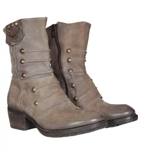 A.S.98 Military Dress Style Boots in Stone Leather Side Zip Women's 37 (US 6.5) - Picture 1 of 16