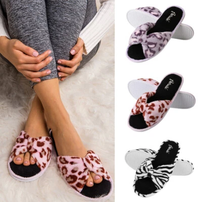 Туфли для помещений Aerusi леопардовый узор уютные мягкие с эффектом памяти подошва тапочки с открытым носком - Изображение 1 из 4