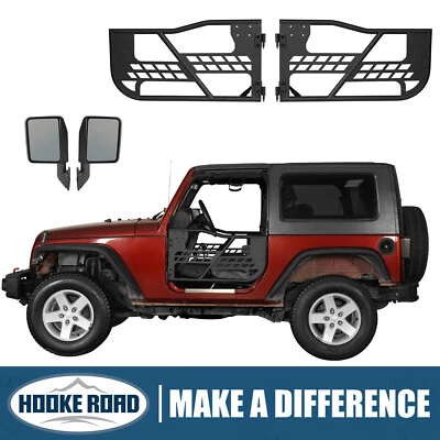 Media puerta tubular Hooke Road 2 puertas con espejo retrovisor lateral apto para Jeep Wrangler 07-18 JK Foto 1 de 4