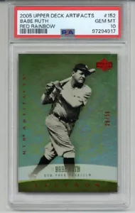 2005 UPPER DECK ARTEFATTI ARCOBALENO ROSSO BABE RUTH /50 YANKEES PSA 10 LOW POP 1 - Foto 1 di 2