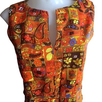Small True Vintage 1970s Floral Patchwork Sleeveless Tunic Dress Boho Handmade - Image 1 of 4