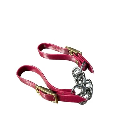 Correa de bordillo ajustable Biothane con cadena nueva roja/borgoña tamaño caballo regular Foto 1 de 3