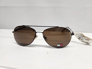 Vintage Tommy Hilfiger Bradshaw "TH 7232" Aviator Sunglasses Rose Brown Black - Picture 1 of 13