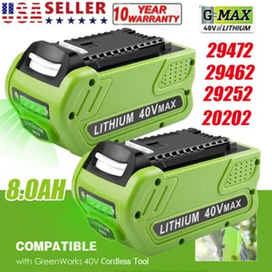1X 2X 40V 8.0Ah 29472 For Greenworks 40V Lithium G-MAX Battery 29462 29482 29252 - Picture 1 of 15