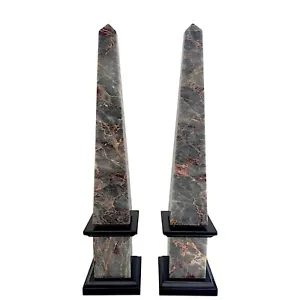 Coppia di Obelischi Marmo Salomè e Nero Belgio Scultura da Tavolo Design H 30cm - Picture 1 of 4