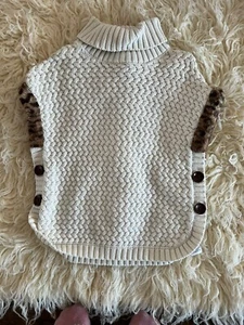 Knit Sweater Girl Faux Cheetah Fur Shrug Jacket Sz 7/8White Ivory Dress Coat - Picture 1 of 3