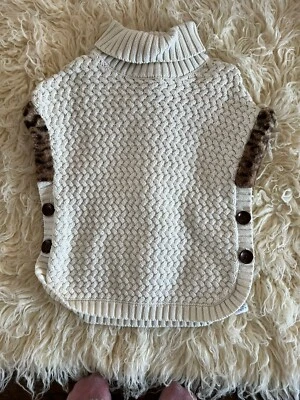 Knit Sweater Girl Faux Cheetah Fur Shrug Jacket Sz 7/8White Ivory Dress Coat - Image 1 of 3
