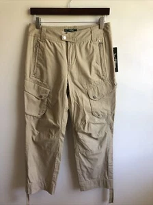 NWT Ralph Lauren Women Cargo Safari Khaki Tan Cropped Denim Pants 6 Pockets Sz 2 - Picture 1 of 12