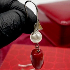 Orecchini di perle Swarovski bianche Corallo di Bambù Pendenti donna argento 925 - Foto 1 di 8