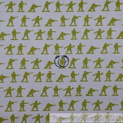 BonEful Fabric FQ Cotton Quilt White Green Camo Army Boy VTG Military Gun Stripe - Image 1 of 4