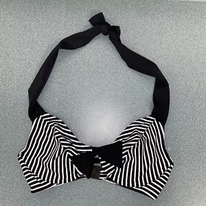 Freya Halter Bikini Top Size 30D Black White Stripe Underwire Tie Neck NEW - Picture 1 of 6