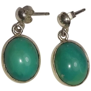 Alberto Juan Mexican Sterling Silver Turquoise Cabochon Dangle Earrings - Picture 1 of 7