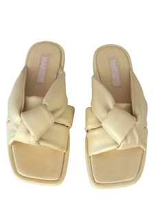 MANGO 40 Square Toe Quilted Strap Slides Flat Sandals in Sugar Cookie Yellow 9 - Picture 1 of 4