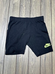 Nike Kids Black Biker Shorts Neon Green Nike Swoosh Unisex 6X - Picture 1 of 4