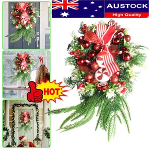 Christmas Wreath Garland Candy Cane Bow Ornament FrJCt Door Wall Home Decoration - Picture 1 of 17