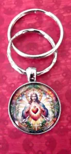 Neu JESUS HEILIGES HERZ KATHOLISCH CHRISTLICH Schlüsselanhänger Schlüsselring Doppelringe Geschenk - Bild 1 von 3