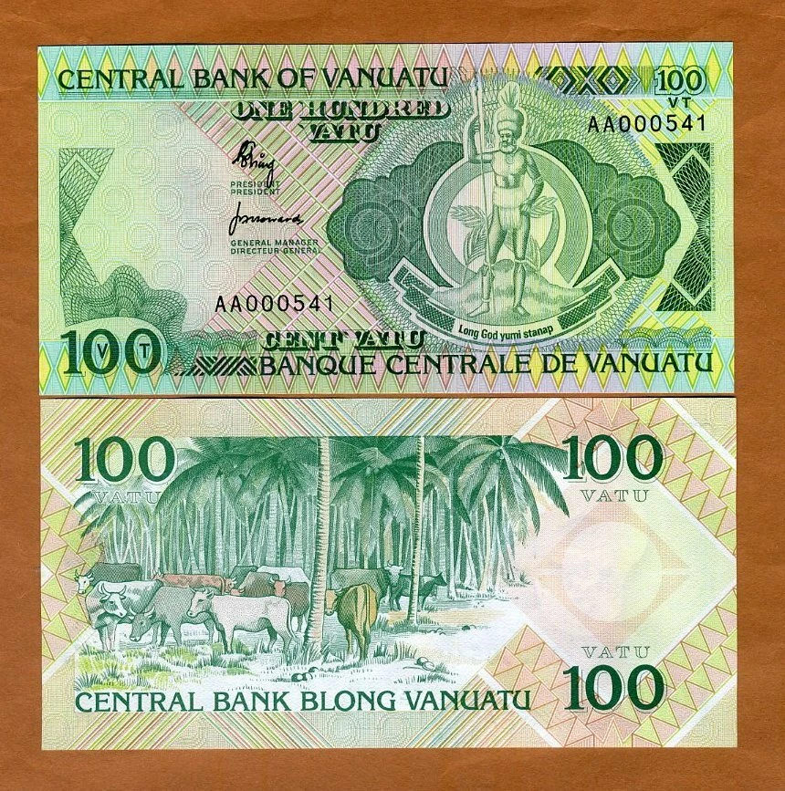 Vanuatu, 100 vatu, ND (1982), P-1, AA-Prefix, Low S/ns, UNC First Basnknote - Image 1 of 1