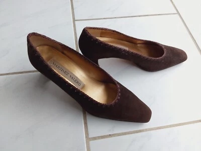 Zapatos de tacón de gamuza marrón gamuza talla 9B Valero Martínez preciosos 2 1/4 pulgadas   Foto 1 de 4