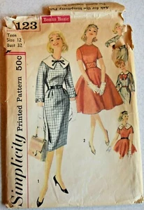 1959 Simplicity #3123 Shirtwaist Dress Pattern Size 12 Bust 32 Flare Slim Skirt - Picture 1 of 8