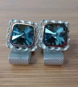 Vintage Dante Silver Tone And Agua Cufflinks. Beautiful. Clean ๐ฅ - Picture 1 of 15