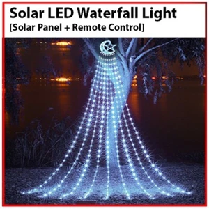 Solar LED Waterfall Light WHITE 3.5m 8 Modes Remote Control Xmas Party Gathering - Picture 1 of 2