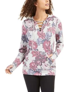 Ideology Sweatshirt Hoodie Lace Up Floral Print Women Gray Sz S NEW NWT 431 - Picture 1 of 3