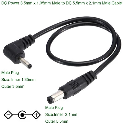 CCTV DC Power 5.5mm x 2.1mm Male to 3.5mm x 1.35mm Right Angle Adapter Cable 1ft - Image 1 of 4