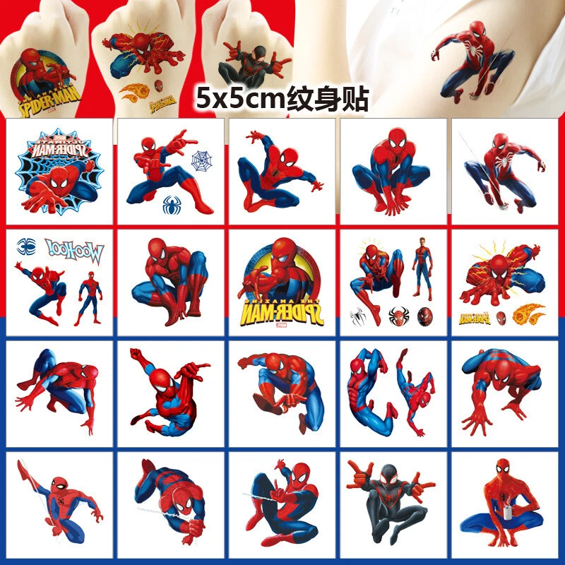 SpiderMan Cartoon Tattoo Sticker Water Transfer Disposable Tattoo Birthday Party