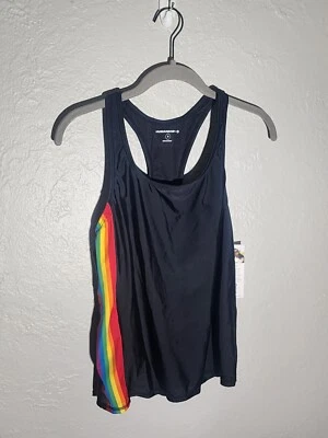 Humankind Women's Take Pride Swim Tank Top Black w/ Rainbow Stripe Size S - Image 1 of 3