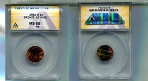 1982 D LARGE DATE BRONZE LINCOLN HEAD PENNY ANACS MS65 RB TONED 2043T - Picture 1 of 1