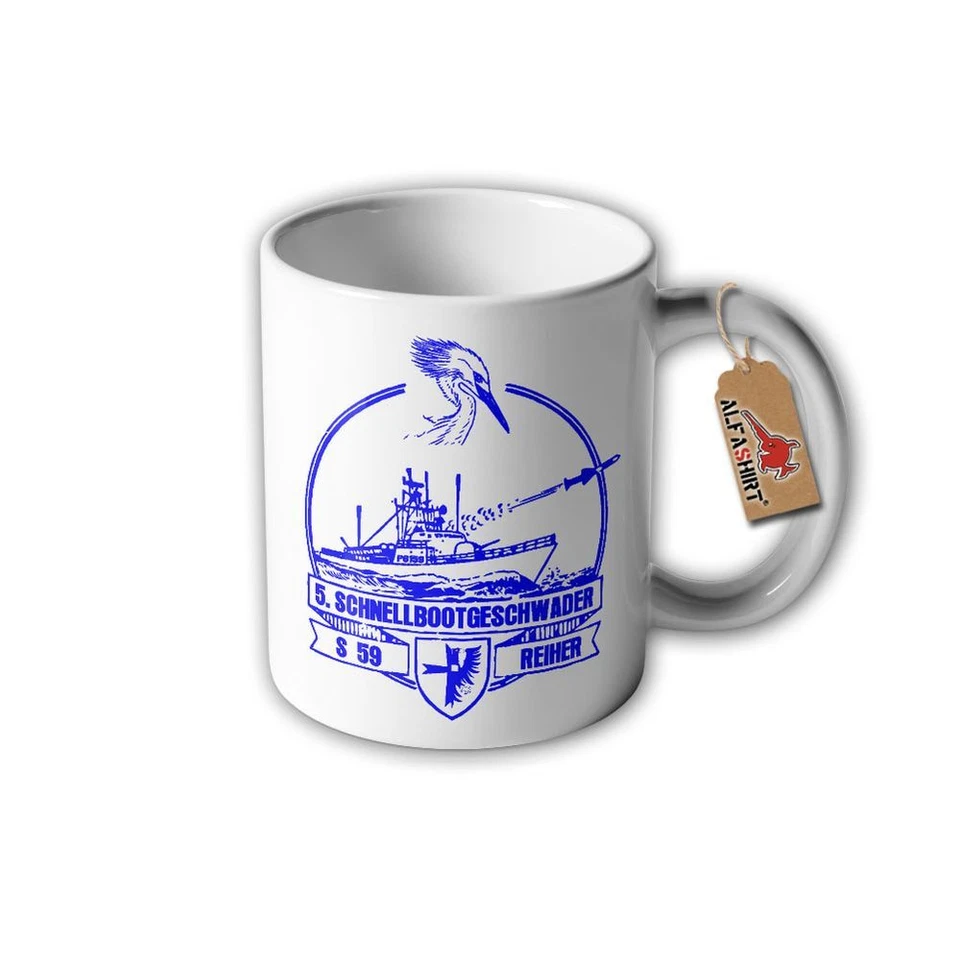 ALFASHIRT Taza P6159 S59 garza ejército alemán escuadrón escudo antiguo barco S clase #32760