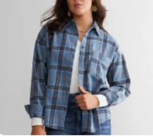 BKE Buckle Damen Medium Boyfriend Fit Flanell Button-Down-Hemd blau neu mit Etikett - Bild 1 von 6