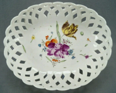 18. Jahrhundert Hochst Hoescht handbemalter floraler Netzkorb um 1750-60er Jahre A - Bild 1 von 4