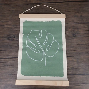 Green Monstera Leaf Canvas WallHanging Wood Home Decoration 16.5" x 11" Set of 2 - Picture 1 of 5