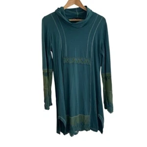 Gretty Zueger Teal Long Sleeve Dress with Lace Design Size Medium whimsigoth - Picture 1 of 7