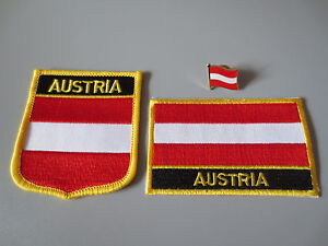 Ensemble de broderie drapeau patch et insigne bouclier patch et épingle revers AUTRICHE