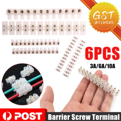 6X Barrier Screw Terminal Block Wire Dual Connector Strips 12 Position 3/6/10A - image 1 of 4