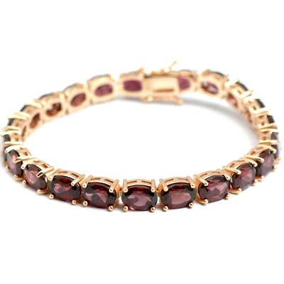 Brazalete Tenis Plata 925 Chapado en Oro Rosa 14K Natural Rodolita Granate Gema Foto 1 de 4
