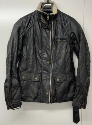 Superdry Chaqueta Motocicleta Negra Cinturón Doble Cremallera Lino Mezcla Algodón Pequeña Foto 1 de 4