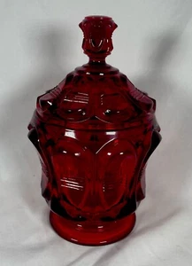 Ruby Red Glows Fenton Glass Candy Dish Vintage Barred design Jar  w/ Lid - Picture 1 of 13