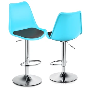 Set of 2 Swivel Plastic Highback Bar Stool with PU Leather Seat Pad Bluee&Black - Picture 1 of 10