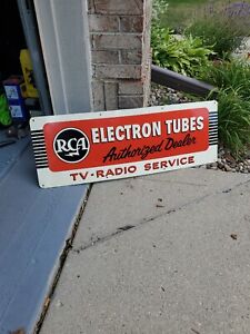 c.1940s Original Vintage RCA TV Radio Service Sign Metal Electron Tubes NOS MINT
