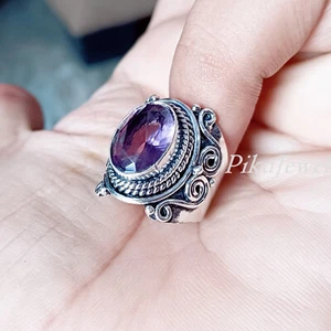 Amethyst lila oval Edelstein Herren & Damen Schmuck 925 Sterling Silber Ring - Bild 1 von 11
