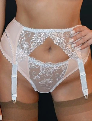 Delicate rose garter belt pink/peach with white lace - Image 1 of 4