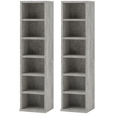 HOMCOM Set of 2 CD Storage Units with Adjustable Shelves Cement Grey - Image 1 of 4